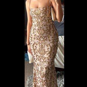 Windsor Kinsley Beige and Gold Sequin Dress- XS